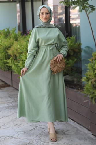 Beli Kuşaklı Elbise TSD220313 Mint Yeşili - 4
