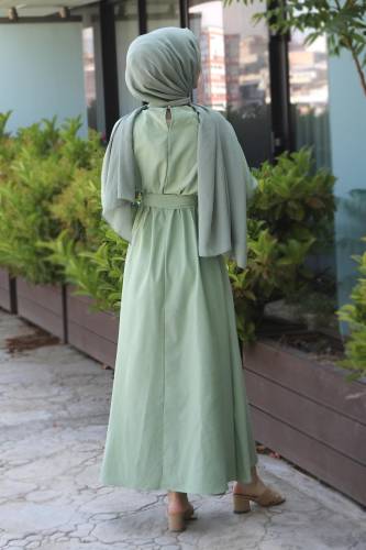 Beli Kuşaklı Elbise TSD220313 Mint Yeşili - 5
