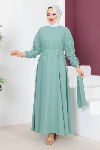 Beli Kuşaklı Elbise TSD230611 Mint Yeşili - 3