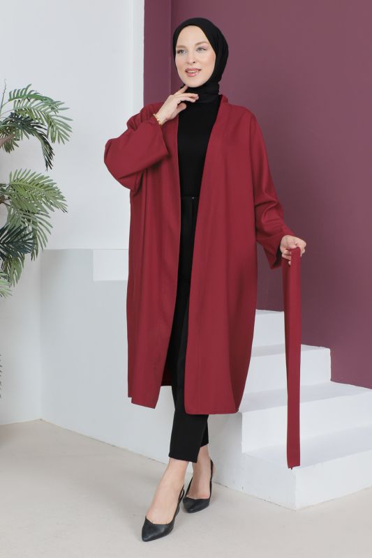 Beli Kuşaklı Kimono TSD230511 Bordo - 3