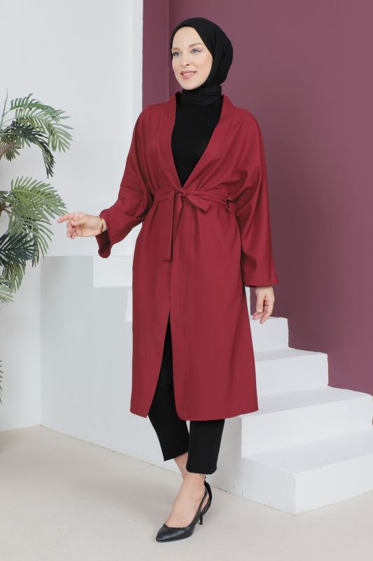 Beli Kuşaklı Kimono TSD230511 Bordo - 4