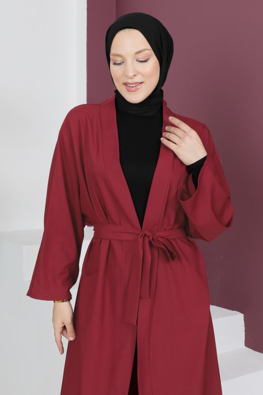 Beli Kuşaklı Kimono TSD230511 Bordo - 2