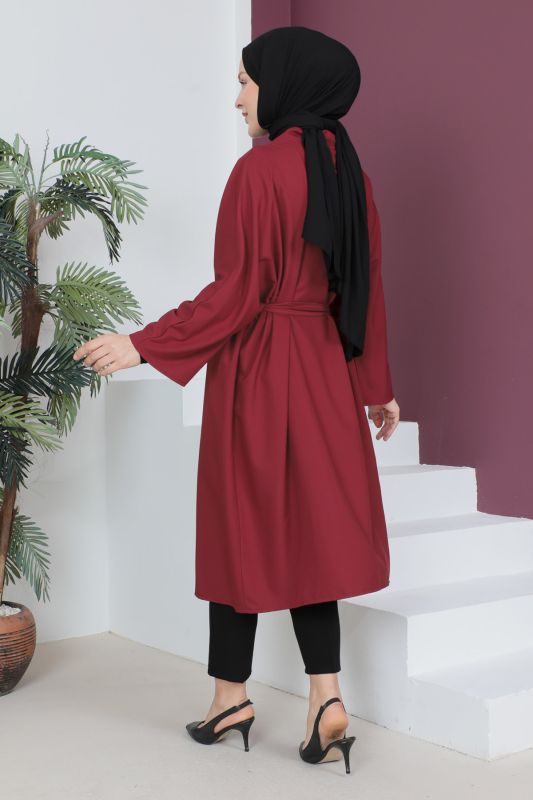 Beli Kuşaklı Kimono TSD230511 Bordo - 5