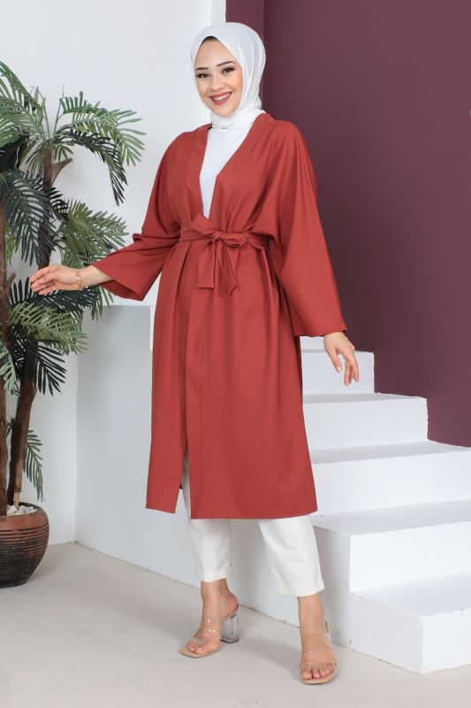 Beli Kuşaklı Kimono TSD230511 Kiremit - 1