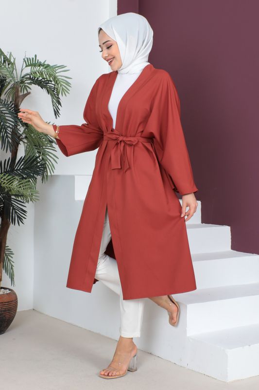 Beli Kuşaklı Kimono TSD230511 Kiremit - 4