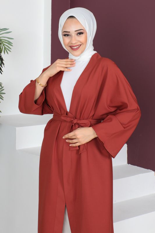 Beli Kuşaklı Kimono TSD230511 Kiremit - 2