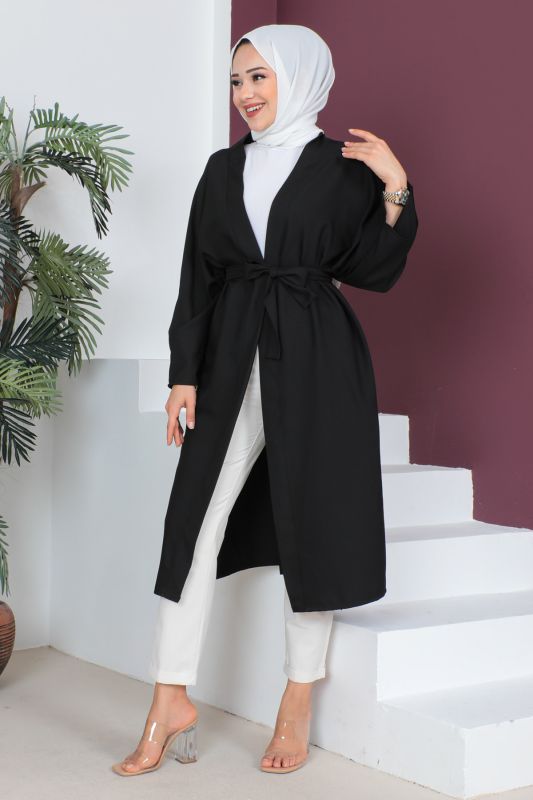 Beli Kuşaklı Kimono TSD230511 Siyah - 4