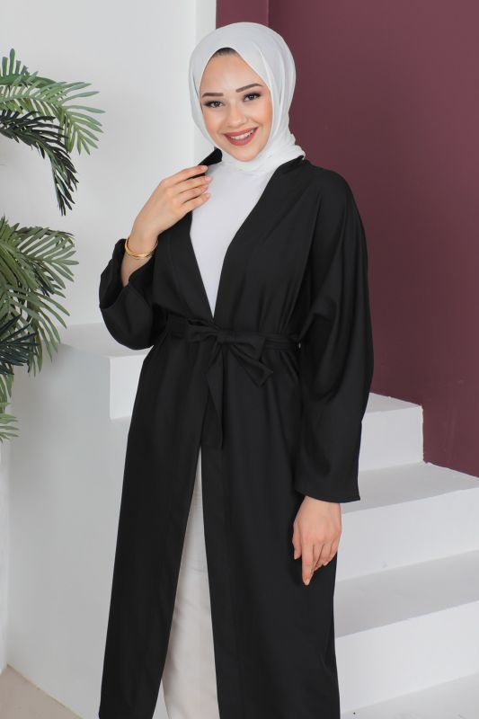 Beli Kuşaklı Kimono TSD230511 Siyah - 2