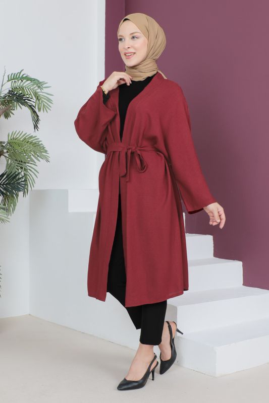 Beli Kuşaklı Kimono TSD230513 Bordo - 4