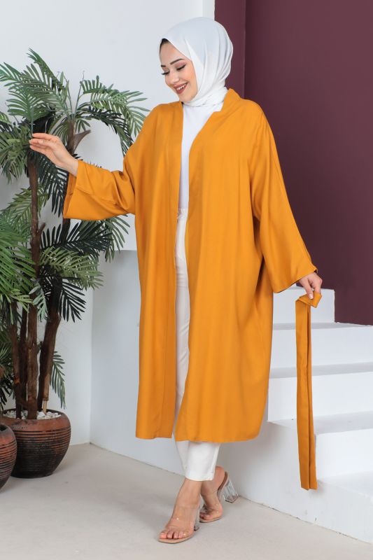 Beli Kuşaklı Kimono TSD230513 Hardal - 3