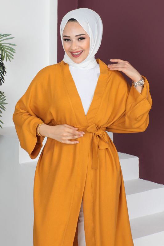 Beli Kuşaklı Kimono TSD230513 Hardal - 2