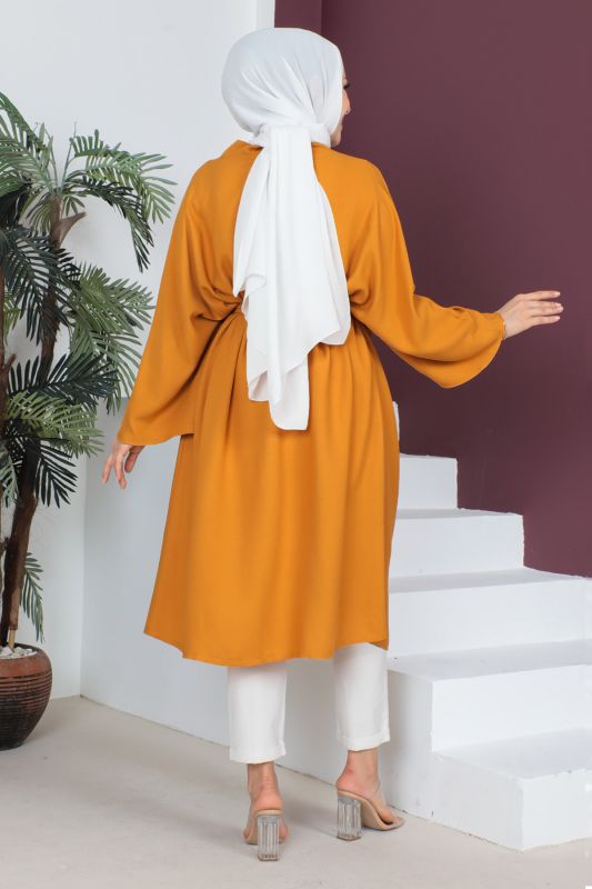 Beli Kuşaklı Kimono TSD230513 Hardal - 5