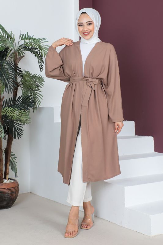 Beli Kuşaklı Kimono TSD230513 Vizon - 1