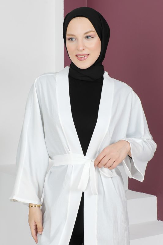 Beli Kuşaklı Kimono TSD230615 Ekru - 2