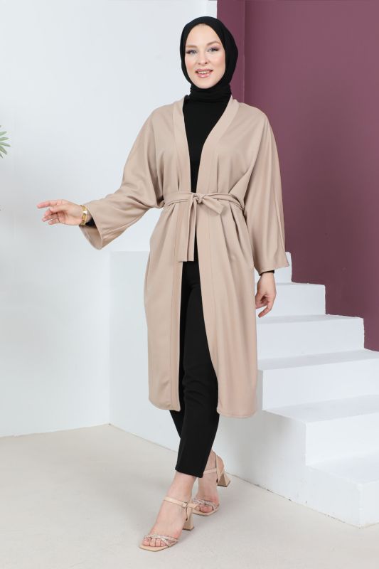 Beli Kuşaklı Kimono TSD230616 Bej - 4