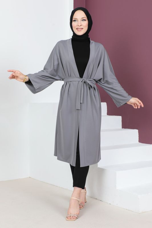 Beli Kuşaklı Kimono TSD230617 Gri - 1