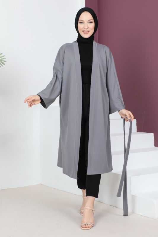 Beli Kuşaklı Kimono TSD230617 Gri - 3