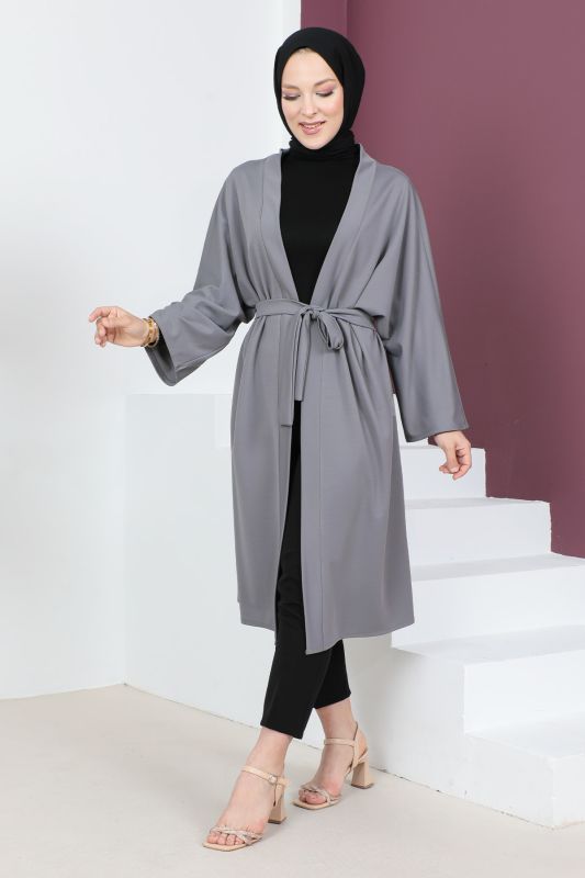 Beli Kuşaklı Kimono TSD230617 Gri - 4