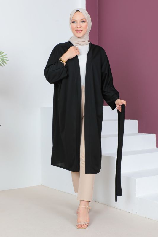 Beli Kuşaklı Kimono TSD230617 Siyah - 3