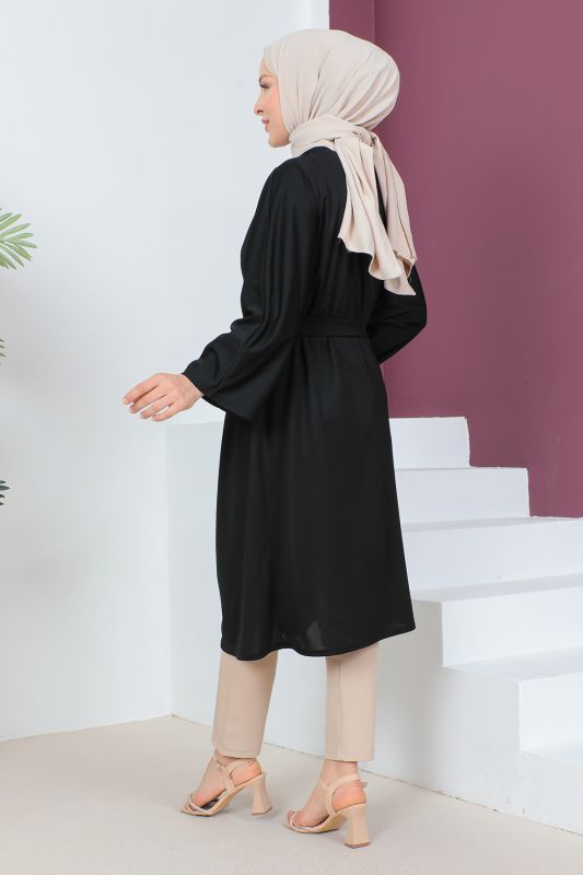 Beli Kuşaklı Kimono TSD230617 Siyah - 5