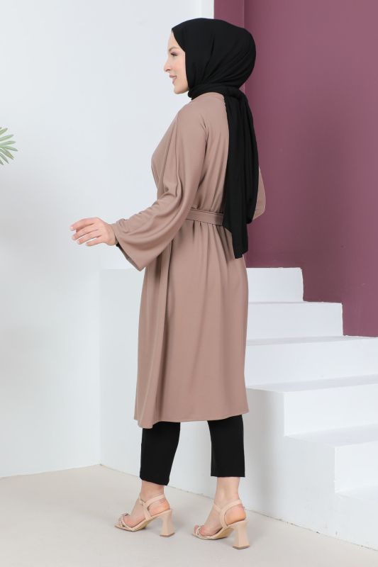 Beli Kuşaklı Kimono TSD230617 Vizon - 5