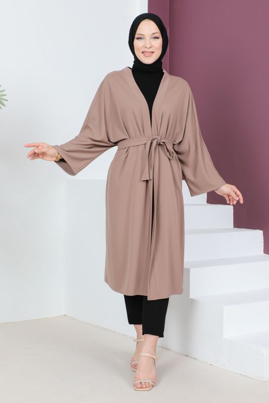 Beli Kuşaklı Kimono TSD230617 Vizon - 1