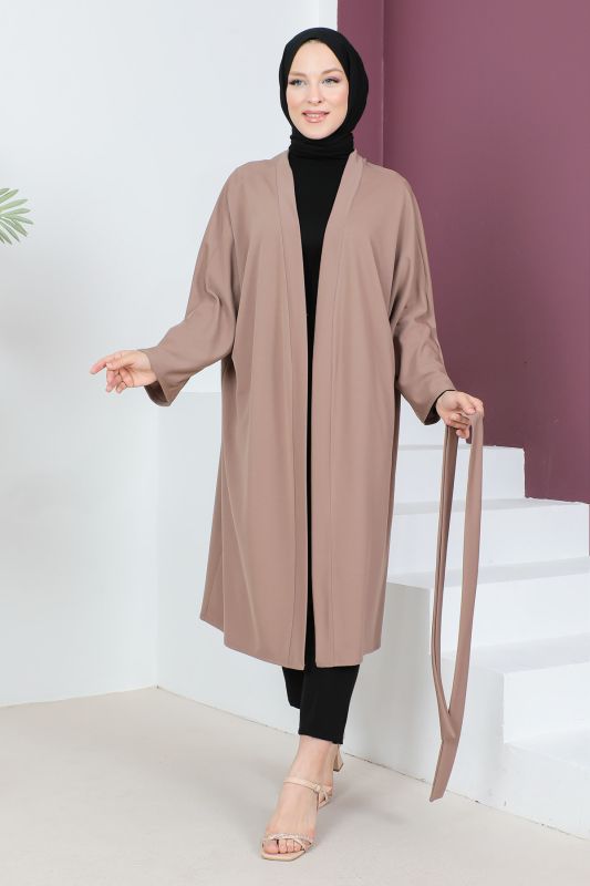 Beli Kuşaklı Kimono TSD230617 Vizon - 4