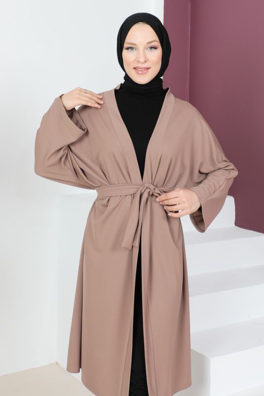 Beli Kuşaklı Kimono TSD230617 Vizon - 2