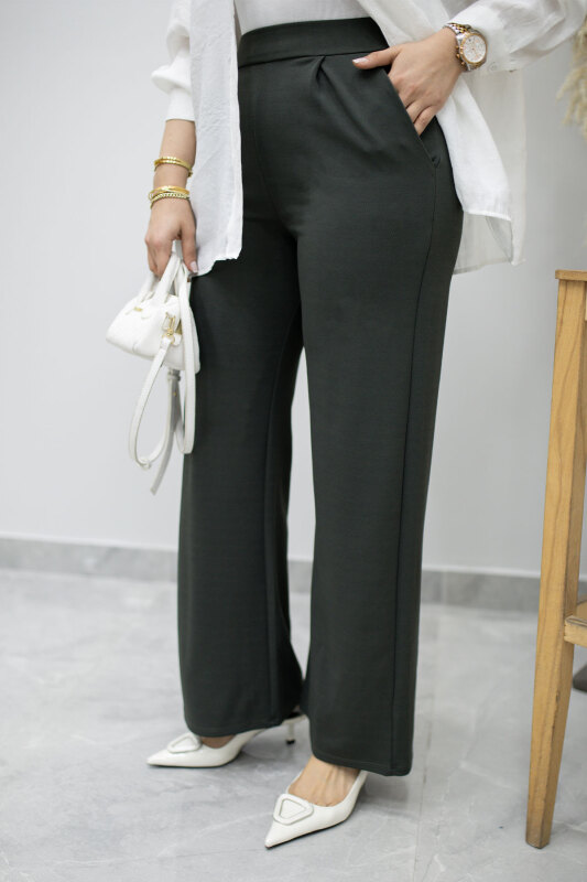 Beli Lastikli Cepli Palazzo Pantolon TSD260159 Antrasit - Tesettür Dünyası