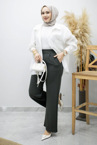 Beli Lastikli Cepli Palazzo Pantolon TSD260159 Antrasit - 4