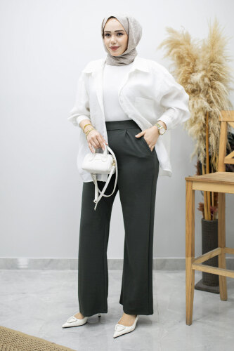 Beli Lastikli Cepli Palazzo Pantolon TSD260159 Antrasit - 5