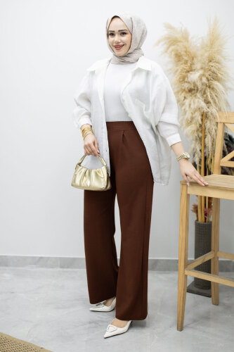Beli Lastikli Cepli Palazzo Pantolon TSD260159 Kahverengi - 4