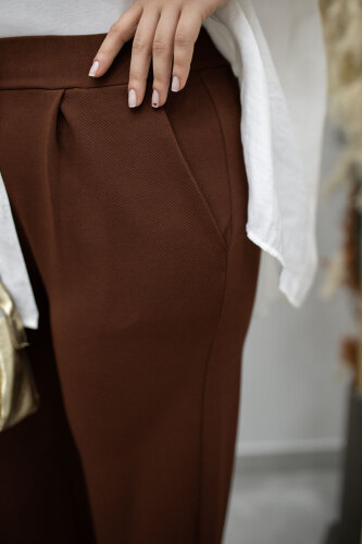 Beli Lastikli Cepli Palazzo Pantolon TSD260159 Kahverengi - 5