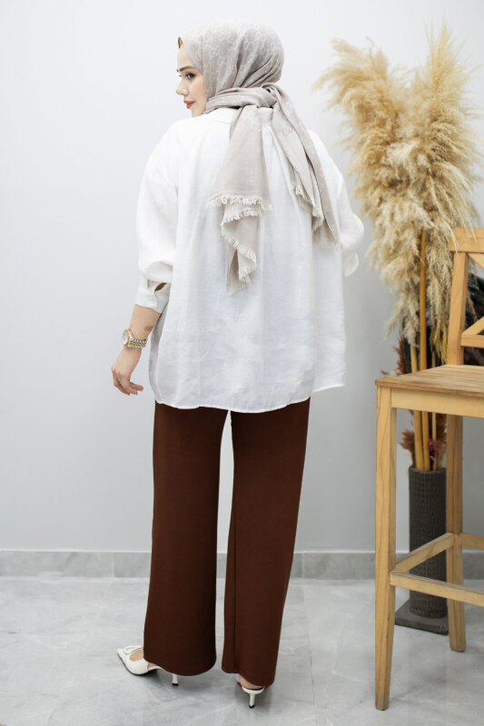 Beli Lastikli Cepli Palazzo Pantolon TSD260159 Kahverengi - 6