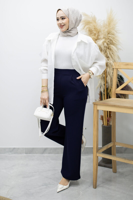 Beli Lastikli Cepli Palazzo Pantolon TSD260159 Lacivert - Tesettür Dünyası (1)