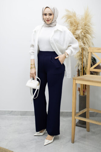 Beli Lastikli Cepli Palazzo Pantolon TSD260159 Lacivert - 4
