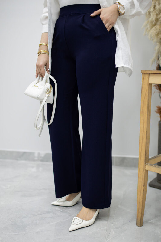 Beli Lastikli Cepli Palazzo Pantolon TSD260159 Lacivert - 5