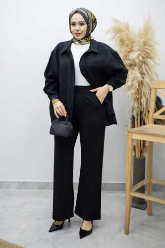 Beli Lastikli Cepli Palazzo Pantolon TSD260159 Siyah - 2