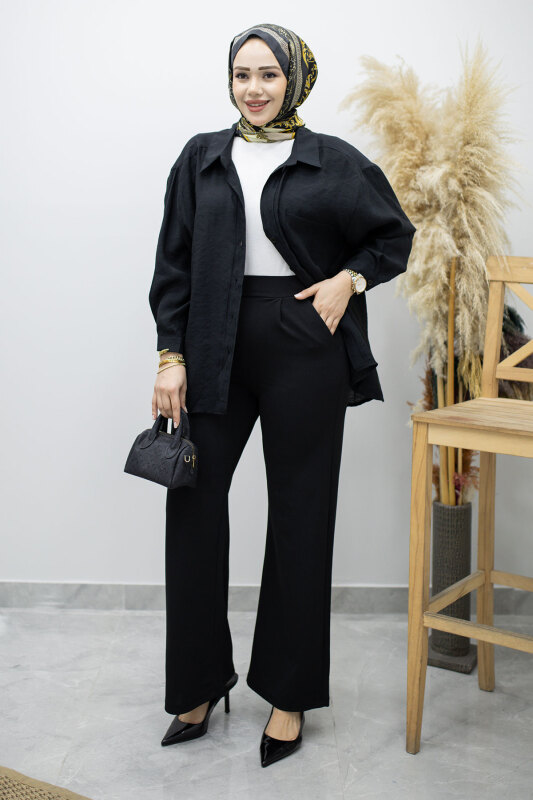 Beli Lastikli Cepli Palazzo Pantolon TSD260159 Siyah - 4