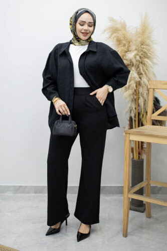 Beli Lastikli Cepli Palazzo Pantolon TSD260159 Siyah - 5