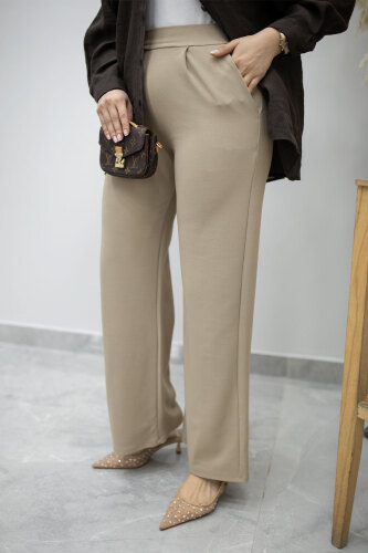 Beli Lastikli Cepli Palazzo Pantolon TSD260159 Vizon - 3