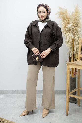 Beli Lastikli Cepli Palazzo Pantolon TSD260159 Vizon - 4