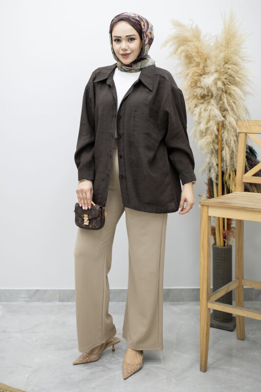 Beli Lastikli Cepli Palazzo Pantolon TSD260159 Vizon - 5