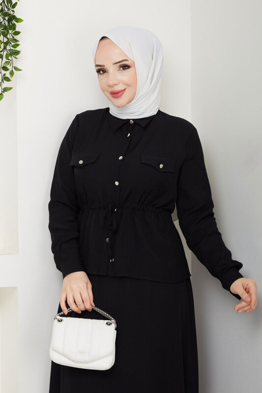 Beli Lastikli Etekli Takım TSD250164 Siyah - 2