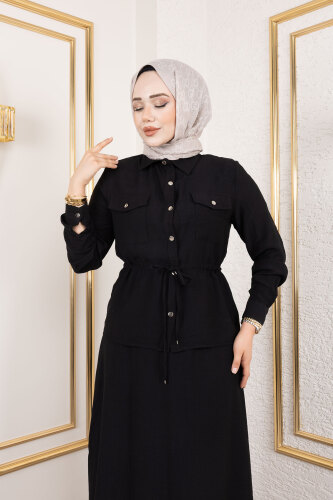 Beli Lastikli Etekli Takım TSD250192 Siyah - 2