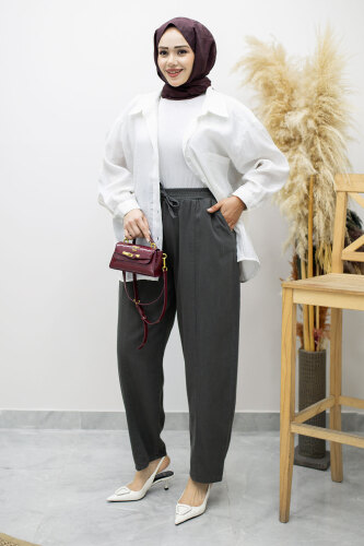 Beli Lastikli Havuç Pantolon TSD260155 Füme 