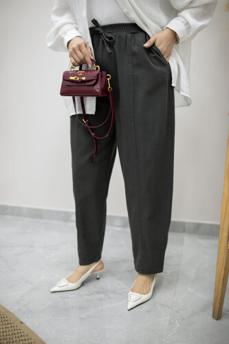 Beli Lastikli Havuç Pantolon TSD260155 Füme - 2