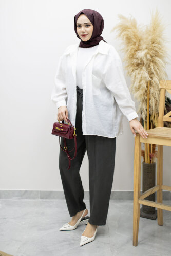 Beli Lastikli Havuç Pantolon TSD260155 Füme - 5