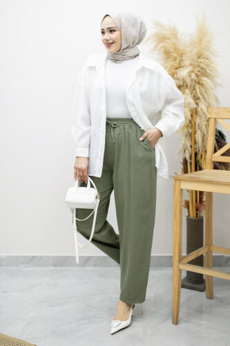 Beli Lastikli Havuç Pantolon TSD260155 Haki - 1