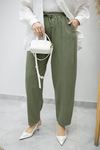 Beli Lastikli Havuç Pantolon TSD260155 Haki - 2